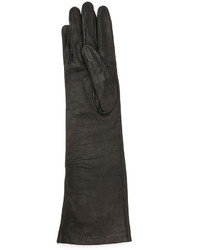 Черные кожаные длинные перчатки от Carolina Amato