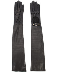 Черные кожаные длинные перчатки от Perrin Paris