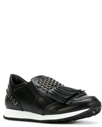 Женские черные кожаные кеды c бахромой от Tod's