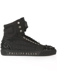 Мужские черные кожаные кеды от Philipp Plein