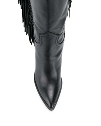 Женские черные кожаные ковбойские сапоги c бахромой от Sam Edelman