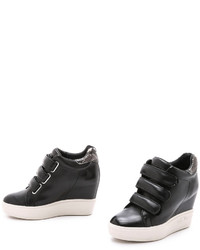 Черные кожаные кроссовки на танкетке от Ash