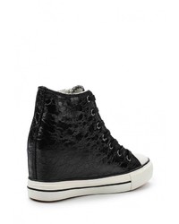 Черные кожаные кроссовки на танкетке от Bella Comoda