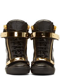 Черные кожаные кроссовки на танкетке от Giuseppe Zanotti