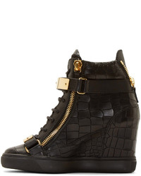 Черные кожаные кроссовки на танкетке от Giuseppe Zanotti