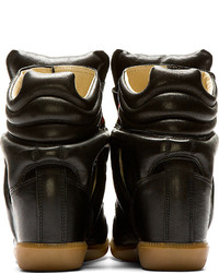 Черные кожаные кроссовки на танкетке от Isabel Marant