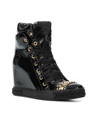 Черные кожаные кроссовки на танкетке от Casadei