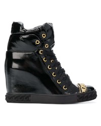 Черные кожаные кроссовки на танкетке от Casadei