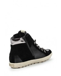 Черные кожаные кроссовки на танкетке от Liu Jo