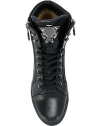 Черные кожаные кроссовки на танкетке от Baldinini