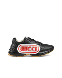 Мужские черные кожаные кроссовки с принтом от Gucci