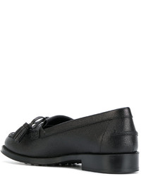 Женские черные кожаные лоферы c бахромой от Tod's