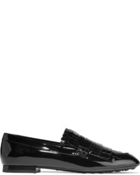 Женские черные кожаные лоферы c бахромой от Tod's