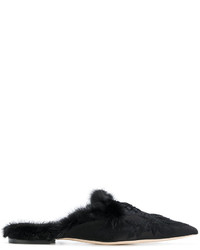 Женские черные кожаные лоферы с вышивкой от Alberta Ferretti