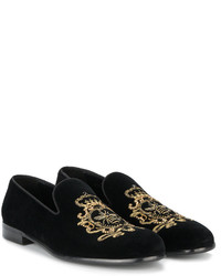 Мужские черные кожаные лоферы с вышивкой от Dolce & Gabbana
