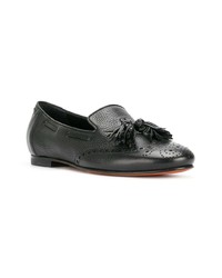Женские черные кожаные лоферы с кисточками от Santoni