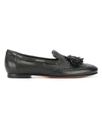 Женские черные кожаные лоферы с кисточками от Santoni