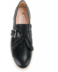 Женские черные кожаные лоферы с кисточками от Tod's