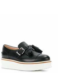Женские черные кожаные лоферы с кисточками от Tod's
