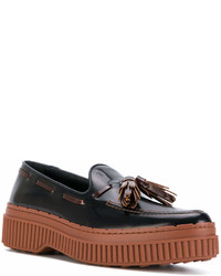 Женские черные кожаные лоферы с кисточками от Tod's