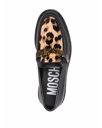 Мужские черные кожаные лоферы с леопардовым принтом от Moschino