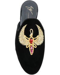 Женские черные кожаные лоферы с украшением от Giuseppe Zanotti Design