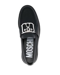 Мужские черные кожаные лоферы с украшением от Moschino