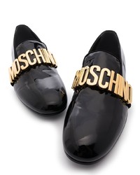 Мужские черные кожаные лоферы с украшением от Moschino