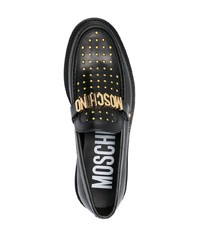 Мужские черные кожаные лоферы с украшением от Moschino