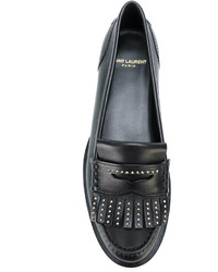 Женские черные кожаные лоферы с шипами от Saint Laurent