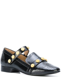 Женские черные кожаные лоферы с шипами