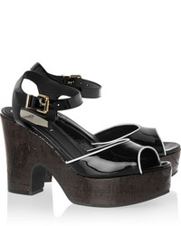 Черные кожаные массивные босоножки на каблуке от Fendi