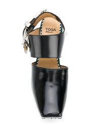 Черные кожаные массивные босоножки на каблуке от Toga Pulla