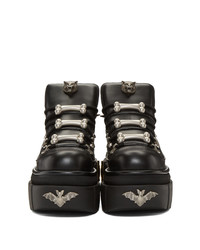 Женские черные кожаные массивные ботинки на шнуровке от Gucci