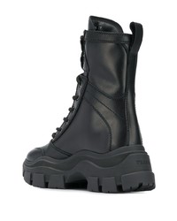 Женские черные кожаные массивные ботинки на шнуровке от Prada