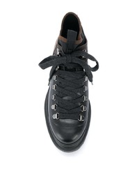 Женские черные кожаные массивные ботинки на шнуровке от Brunello Cucinelli