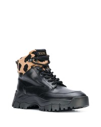 Женские черные кожаные массивные ботинки на шнуровке от Tod's