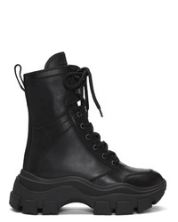 Женские черные кожаные массивные ботинки на шнуровке от Prada