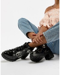 Женские черные кожаные массивные ботинки на шнуровке от RAID