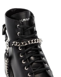 Женские черные кожаные массивные ботинки на шнуровке от Balmain