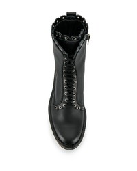 Женские черные кожаные массивные ботинки на шнуровке от Pollini