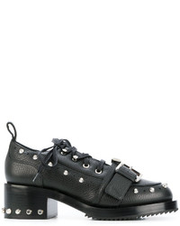 Женские черные кожаные массивные туфли на шнуровке от No.21