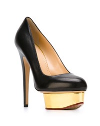 Черные кожаные массивные туфли от Charlotte Olympia