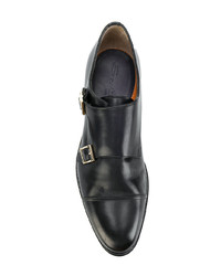 Черные кожаные монки с двумя ремешками от Santoni