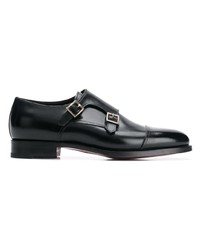 Черные кожаные монки с двумя ремешками от Santoni
