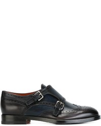 Женские черные кожаные монки с двумя ремешками от Santoni