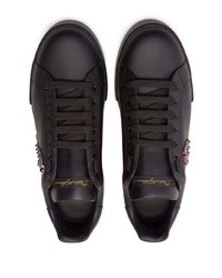 Мужские черные кожаные низкие кеды с принтом от Dolce & Gabbana