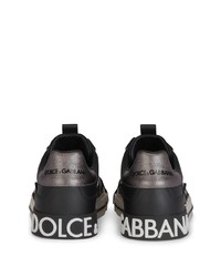 Мужские черные кожаные низкие кеды с принтом от Dolce & Gabbana