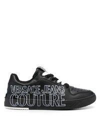 Мужские черные кожаные низкие кеды с принтом от VERSACE JEANS COUTURE