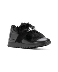 Женские черные кожаные низкие кеды с украшением от Baldinini